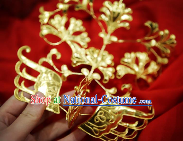 Chinese Classical Court Golden Phoenix Hair Crown Women Hanfu Hair Accessories Handmade Ancient Tang Dynasty Empress Hairpins Phoenix Coronet