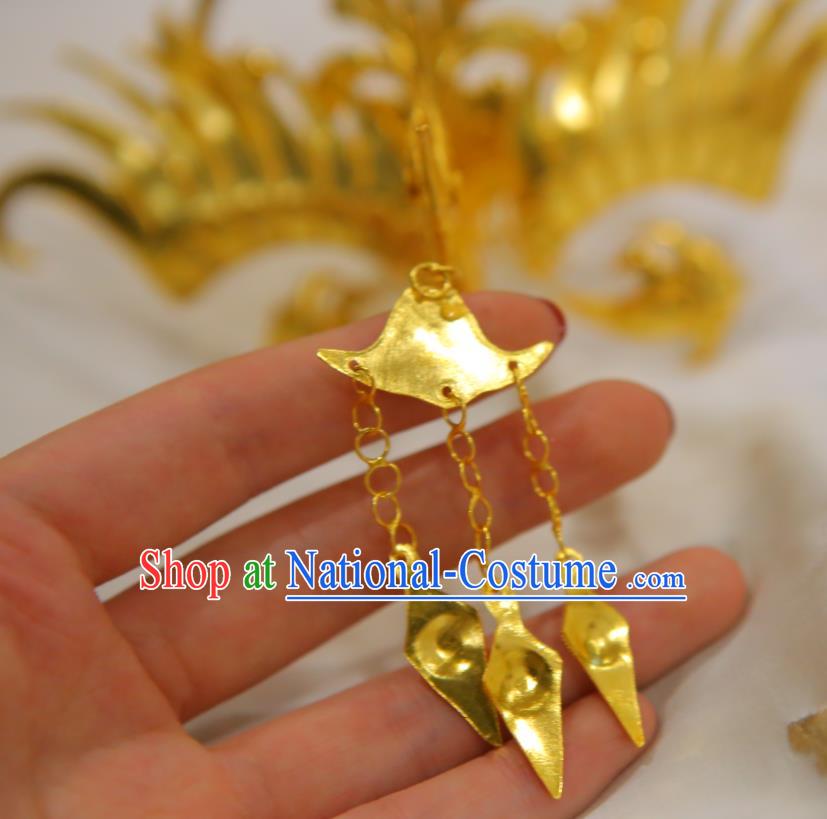 Chinese Classical Court Phoenix Hair Crown Women Hanfu Hair Accessories Handmade Ancient Tang Dynasty Empress Golden Tassel Hairpins Phoenix Coronet