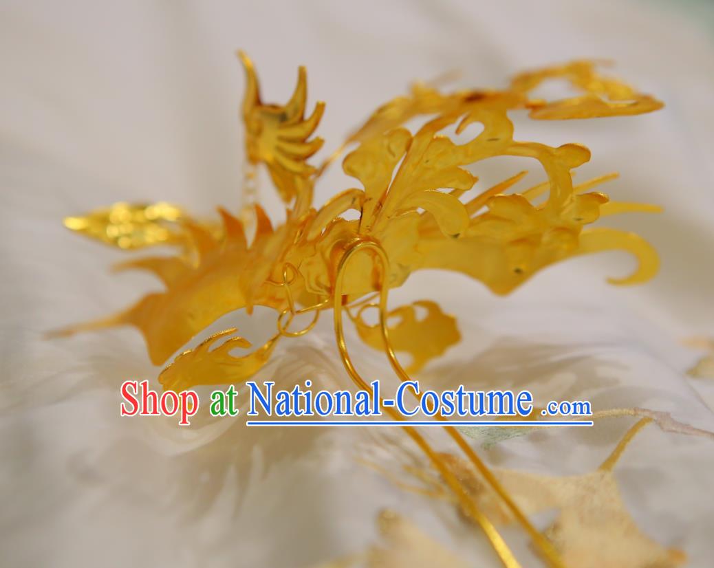 Chinese Classical Court Phoenix Hair Crown Women Hanfu Hair Accessories Handmade Ancient Tang Dynasty Empress Golden Tassel Hairpins Phoenix Coronet