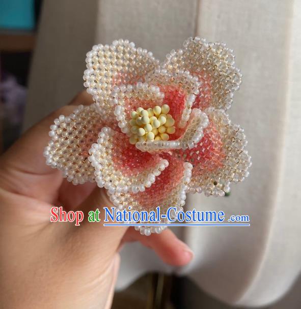 Chinese Classical Court Hair Clip Women Hanfu Hair Accessories Handmade Ancient Qing Dynasty Princess Beads Peach Blossom Hairpins