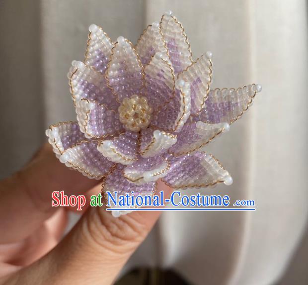 Chinese Classical Court Lotus Hair Clip Women Hanfu Hair Accessories Handmade Ancient Qing Dynasty Princess Lilac Beads Hairpins