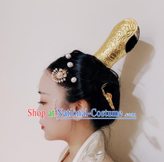 Chinese Classical Taoist Nun Golden Hair Crown Women Hanfu Hair Accessories Handmade Ancient Song Dynasty Imperial Concubine Hairpins