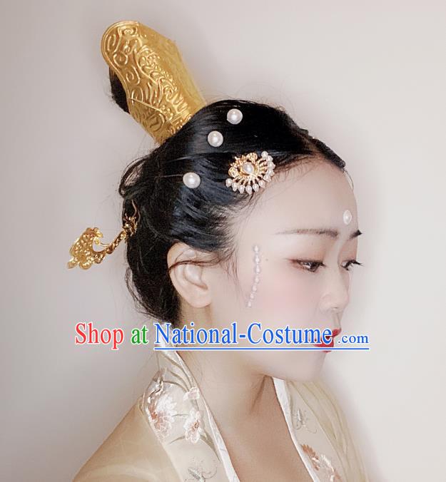 Chinese Classical Taoist Nun Golden Hair Crown Women Hanfu Hair Accessories Handmade Ancient Song Dynasty Imperial Concubine Hairpins