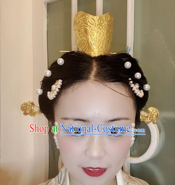 Chinese Classical Taoist Nun Golden Hair Crown Women Hanfu Hair Accessories Handmade Ancient Song Dynasty Imperial Concubine Hairpins