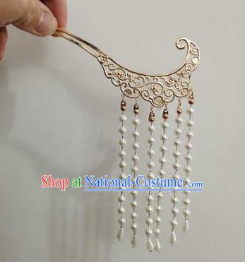 Chinese Classical Ancient Song Dynasty Empress Hair Clip Women Hanfu Hair Accessories Handmade White Beads Tassel Hairpins