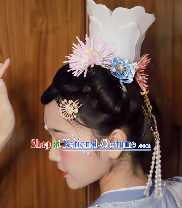 Chinese Classical Ancient Imperial Concubine Hair Crown Women Hanfu Hair Accessories Handmade Song Dynasty Court Lotus Hairpin