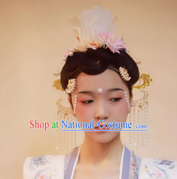 Chinese Classical Ancient Imperial Concubine Hair Crown Women Hanfu Hair Accessories Handmade Song Dynasty Court Lotus Hairpin