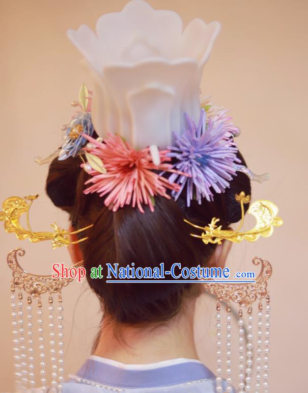 Chinese Classical Ancient Imperial Concubine Hair Crown Women Hanfu Hair Accessories Handmade Song Dynasty Court Lotus Hairpin