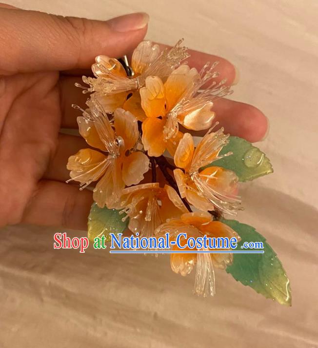 Chinese Ancient Palace Lady Hair Clip Hairpin Hanfu Hair Accessories Handmade Orange Flowers Hair Comb