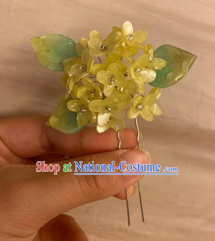 Chinese Ancient Palace Lady Flowers Hairpin Hanfu Hair Accessories Handmade Yellow Fragrans Hair Clip