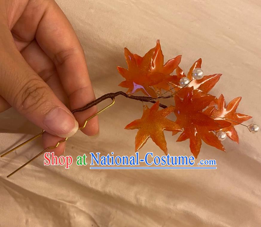 Chinese Ancient Palace Lady Hairpin Hanfu Hair Accessories Handmade Maple Leaf Hair Clip