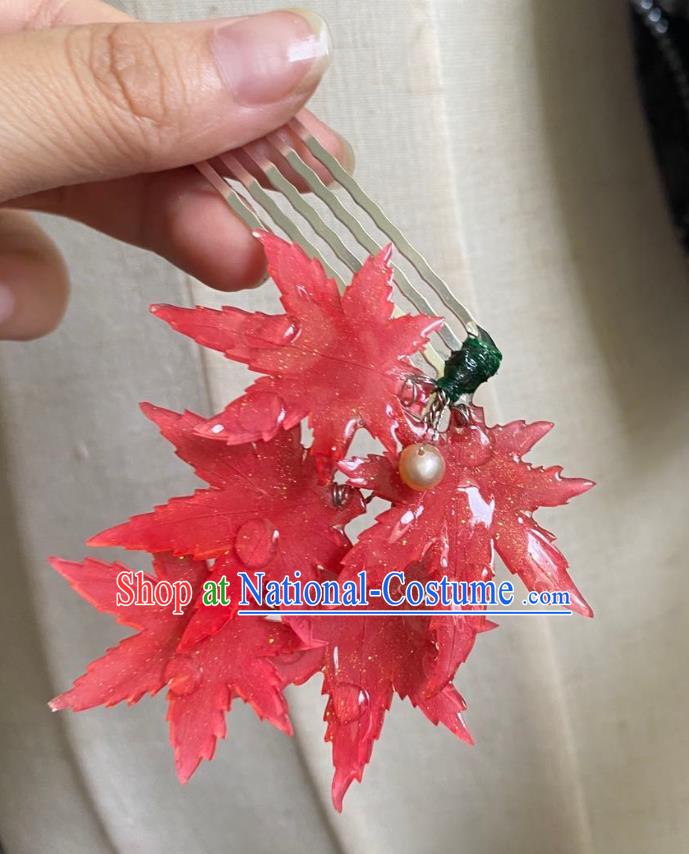 Chinese Ancient Palace Lady Red Maple Leaf Hairpin Hanfu Hair Accessories Handmade Argent Hair Clip