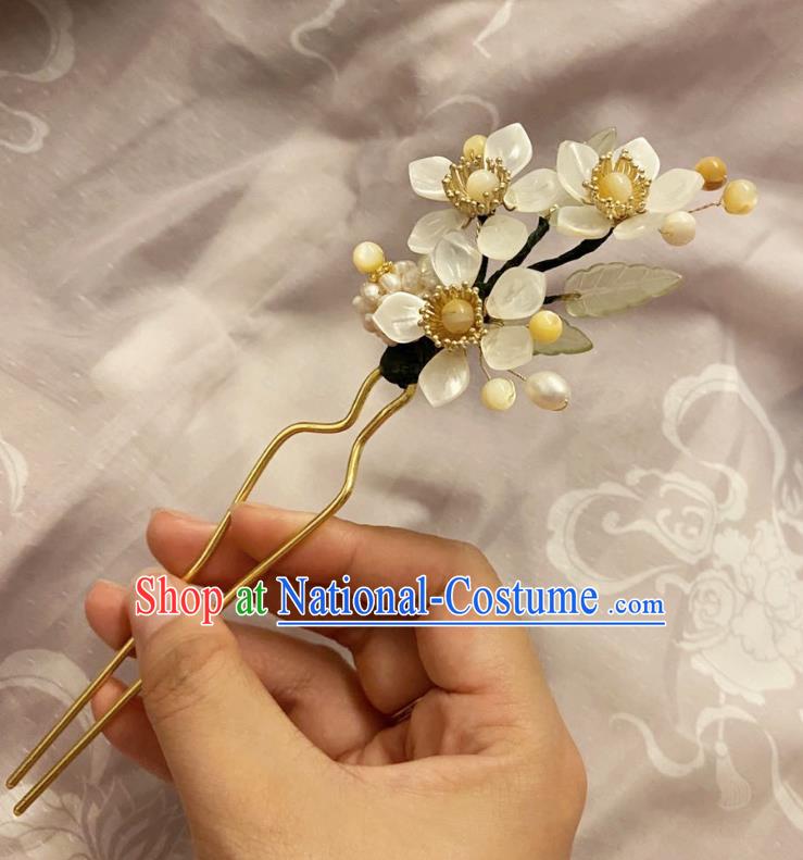 Chinese Classical White Plum Hair Clip Women Hanfu Hair Accessories Handmade Ancient Song Dynasty Princess Hairpin