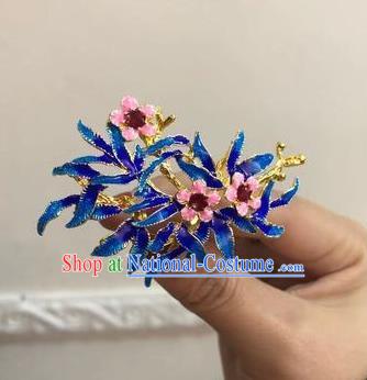 Chinese Classical Ancient Ming Dynasty Flowers Hairpins Women Hanfu Hair Accessories Handmade Court Blueing Hair Clip