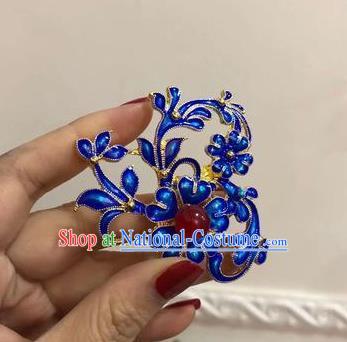 Chinese Classical Ancient Ming Dynasty Agate Hairpins Women Hanfu Hair Accessories Handmade Court Blueing Flowers Hair Clip