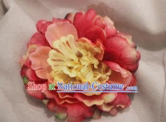 Chinese Tang Dynasty Women Classical Pink Peony Hairpin Handmade Ancient Princess Hanfu Hair Accessories Hair Claw