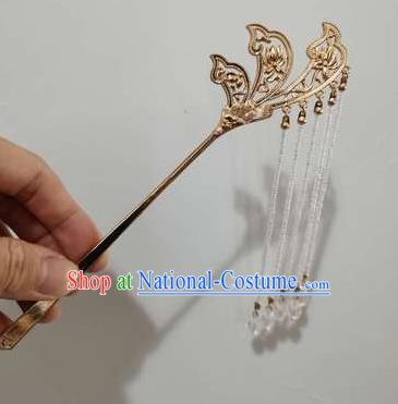 Chinese Ancient Imperial Concubine Tassel Hairpin Hanfu Hair Accessories Handmade Song Dynasty Court Women Golden Hair Clip