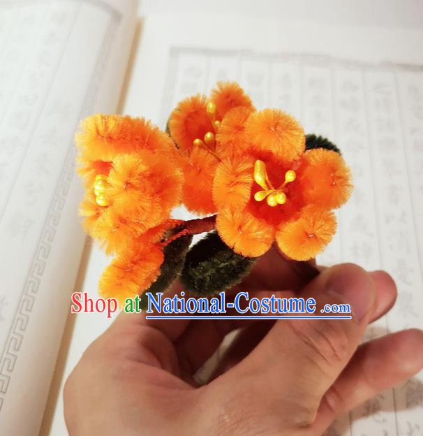 Chinese Ancient Princess Orange Velvet Hairpins Hair Accessories Handmade Qing Dynasty Palace Lady Plum Blossom Hair Stick