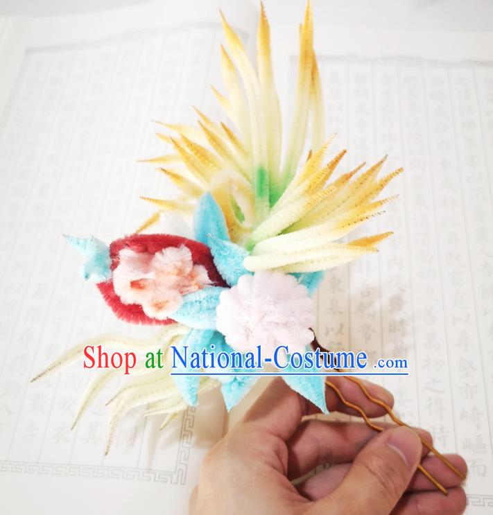 Chinese Ancient Princess Velvet Chrysanthemum Hairpins Hair Accessories Handmade Qing Dynasty Court Hair Stick