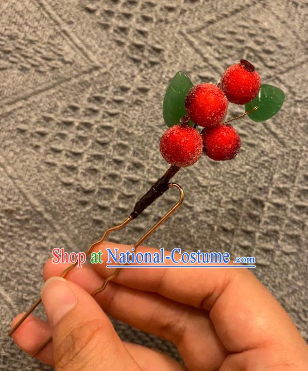 Chinese Ancient Princess Hairpin Hanfu Hair Accessories Women Handmade Red Waxberry Hair Clip