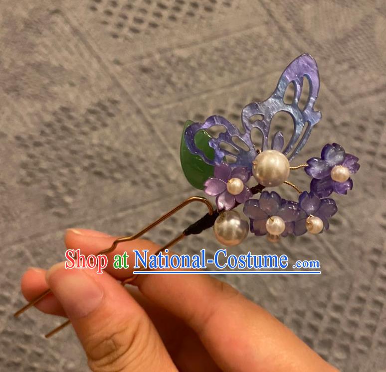 Chinese Ancient Princess Hairpin Hanfu Hair Accessories Women Handmade Purple Butterfly Sakura Hair Clip