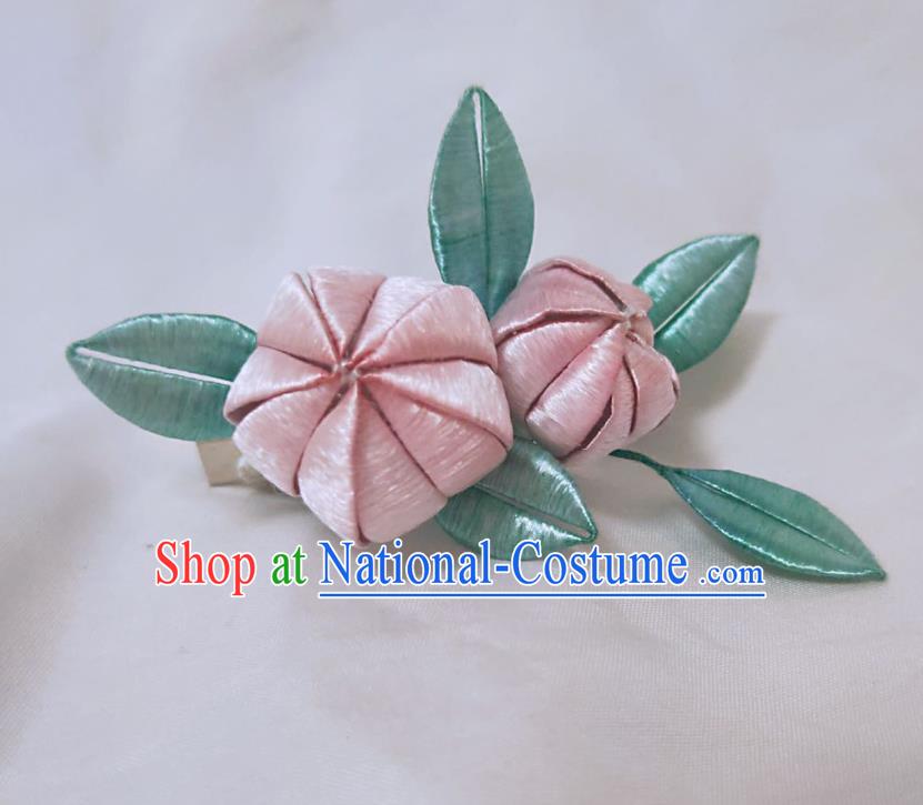 Chinese Ancient Princess Pink Silk Peach Hairpins Hair Accessories Handmade Hanfu Hair Stick