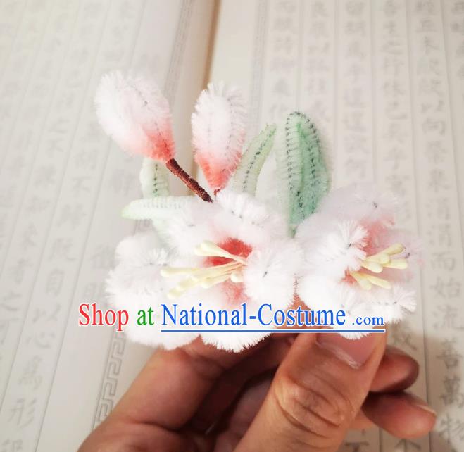 Chinese Ancient Princess Pink Velvet Hairpins Hair Accessories Handmade Qing Dynasty Court Lady Plum Blossom Hair Stick