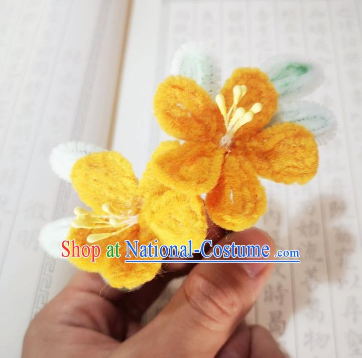 Chinese Ancient Princess Orange Velvet Flowers Hairpins Hair Accessories Handmade Qing Dynasty Plum Blossom Hair Stick