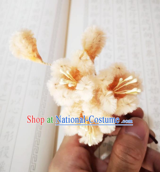 Chinese Ancient Princess Apricot Velvet Flowers Hairpins Hair Accessories Handmade Qing Dynasty Palace Lady Hair Stick