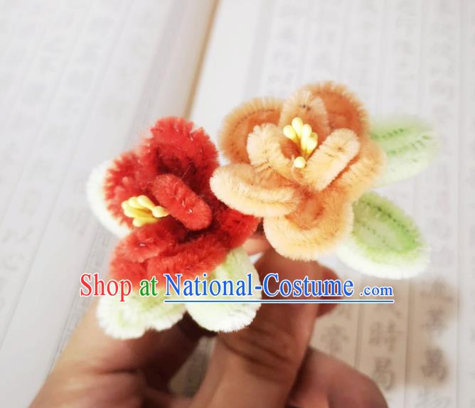 Chinese Ancient Princess Velvet Flowers Hairpins Hair Accessories Handmade Qing Dynasty Palace Lady Orange Plum Hair Stick