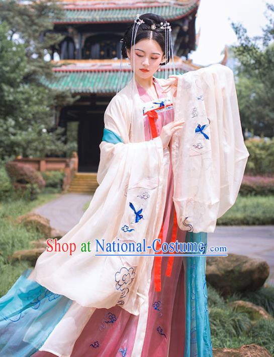 Chinese Ancient Goddess Hanfu Apparels Traditional Costumes Tang Dynasty Palace Princess Garment Embroidered Cape Blouse and Dress for Women