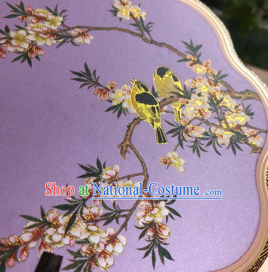 Chinese Classical Lilac Silk Palace Fan Ancient Palace Lady Fans Accessories Song Dynasty Princess Painting Plum Birds Ebony Fans