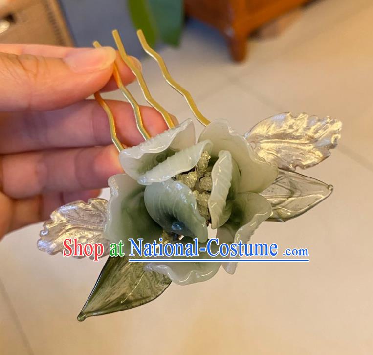 Chinese Ancient Court Lady Flowers Hairpins Hair Accessories Handmade Green Plastic Peony Hair Comb