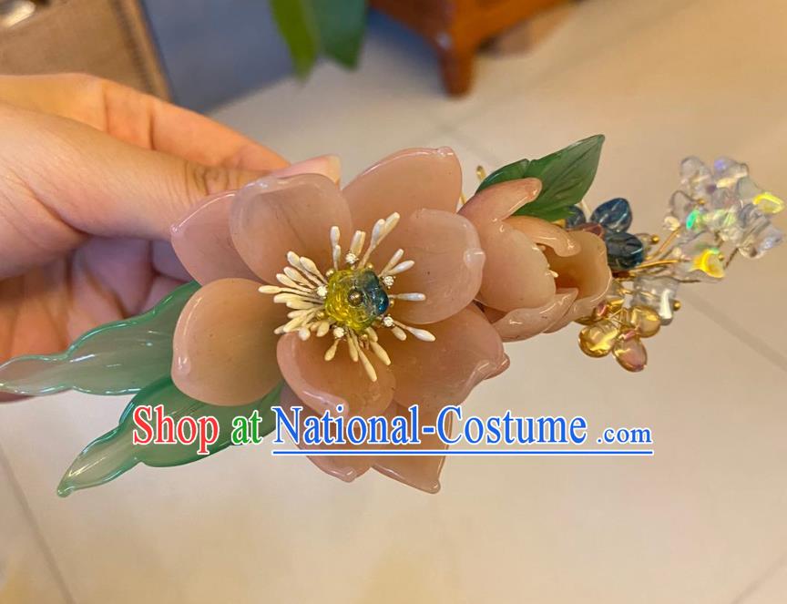 Chinese Ancient Palace Lady Hairpins Hair Accessories Handmade Pink Plastic Lotus Hair Comb