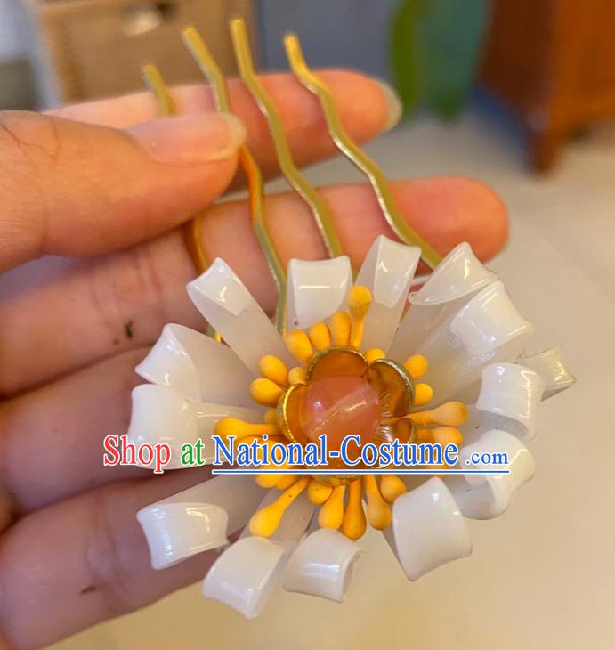 Chinese Ancient Palace Lady Flower Hairpins Hair Accessories Handmade White Plastic Chrysanthemum Hair Comb