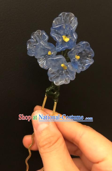 Chinese Ancient Palace Lady Blue Plum Blossom Hairpins Hair Accessories Handmade Plastic Flowers Hair Stick