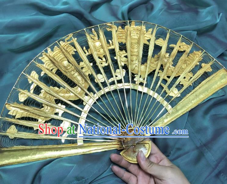 Chinese Classical Cloisonne Pierced Folding Fan Ancient Ming Dynasty Princess Brass Dragons Fans