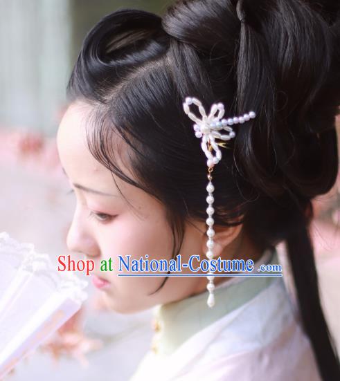 Chinese Ancient Palace Princess Hairpins Hair Accessories Handmade Ming Dynasty Court Pearls Dragonfly Tassel Hair Stick