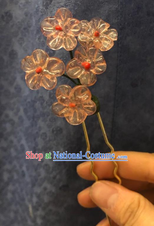 Chinese Ancient Palace Lady Orange Plum Blossom Hairpins Hair Accessories Handmade Plastic Flowers Hair Stick