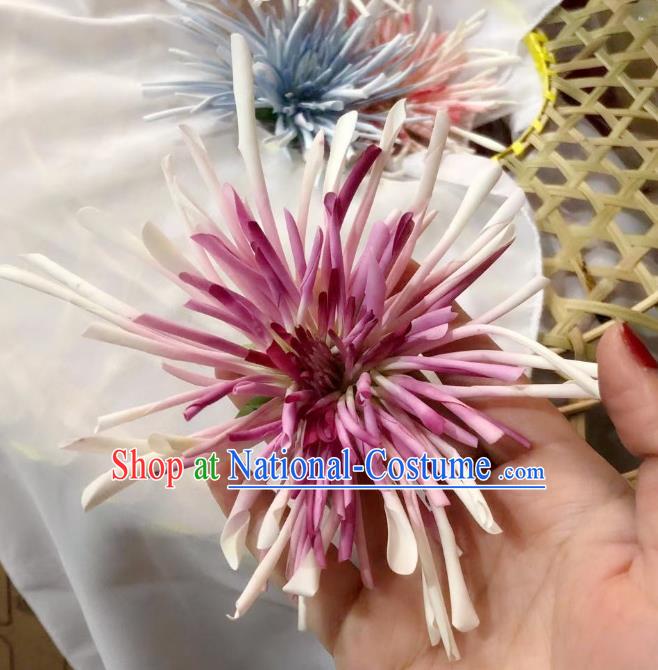 Chinese Ancient Palace Princess Flower Hairpins Hair Accessories Handmade Ming Dynasty Court Purple Chrysanthemum Hair Stick