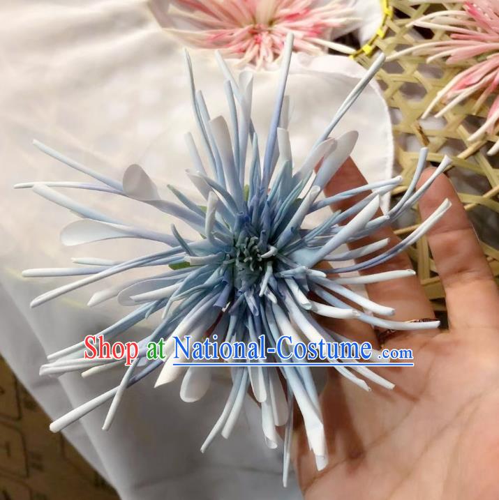 Chinese Ancient Palace Princess Flower Hairpins Hair Accessories Handmade Ming Dynasty Court Blue Chrysanthemum Hair Stick