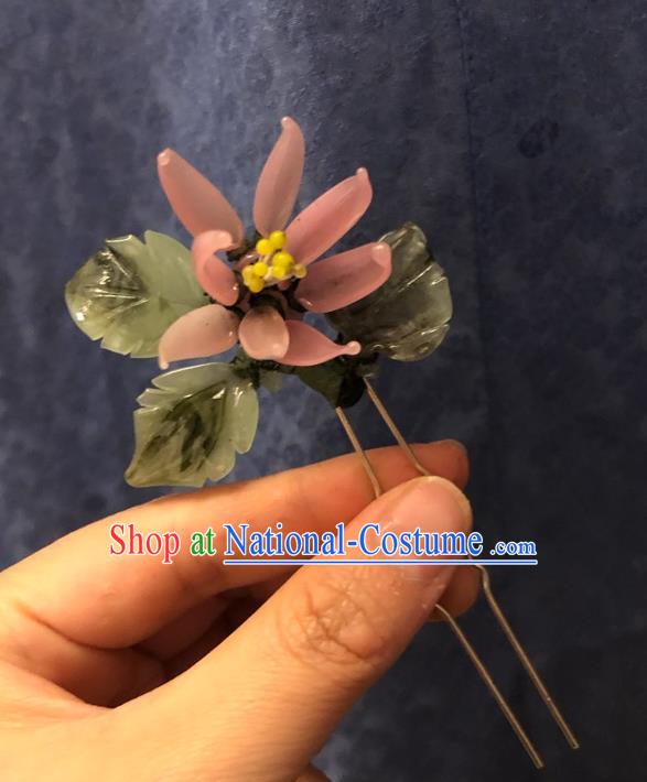 Chinese Ancient Palace Lady Pink Flower Hairpins Hair Accessories Handmade Plastic Chrysanthemum Hair Stick