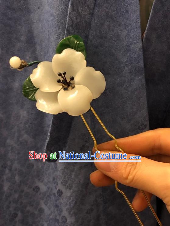 Chinese Ancient Palace Lady White Flower Hairpins Hair Accessories Handmade Plastic Camellia Hair Stick