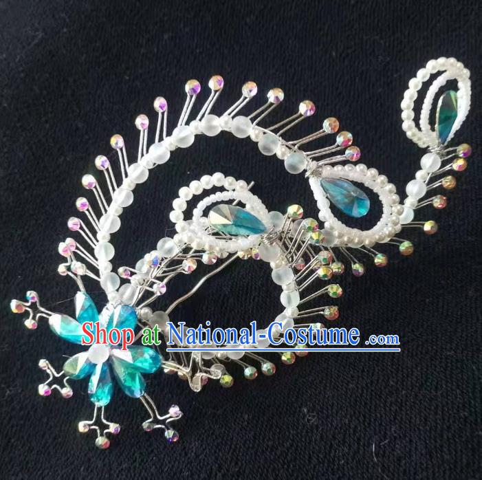 Chinese Ancient Imperial Empress White Phoenix Hairpins Hair Accessories Handmade Ming Dynasty Court Beads Hair Crown