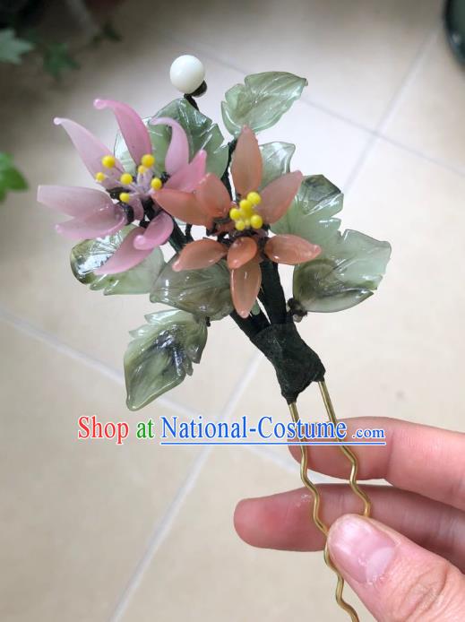 Chinese Ancient Palace Lady Pink Magnolia Hairpins Hair Accessories Handmade Plastic Flowers Hair Stick