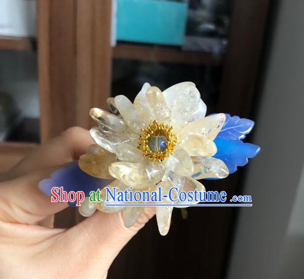 Chinese Ancient Princess Flower Hairpins Hair Accessories Handmade Ming Dynasty White Chrysanthemum Hair Stick