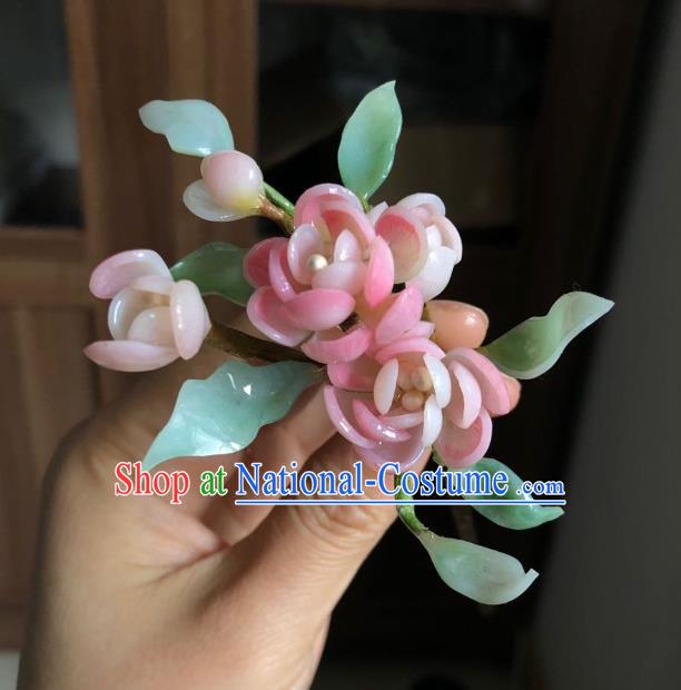 Chinese Ancient Princess Blossom Hairpins Hair Accessories Handmade Ming Dynasty Pink Peach Flowers Hair Stick