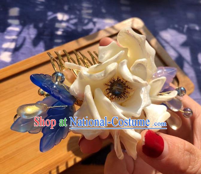 Chinese Ancient Princess White Peony Hairpins Hair Accessories Handmade Ming Dynasty Flower Hair Stick