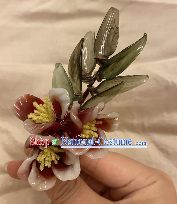 Chinese Ancient Palace Lady Pourpre Flowers Hairpins Hair Accessories Handmade Plastic Hair Stick