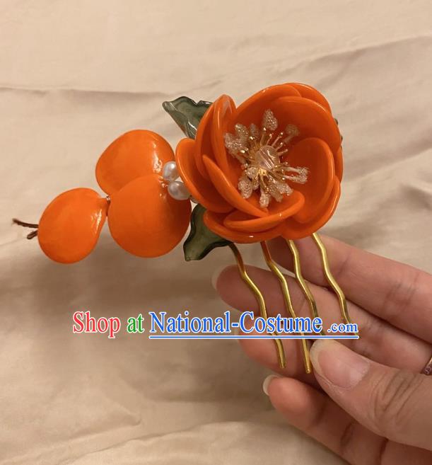 Chinese Ancient Palace Lady Orange Flowers Hairpins Hair Accessories Handmade Plastic Azalea Hair Comb